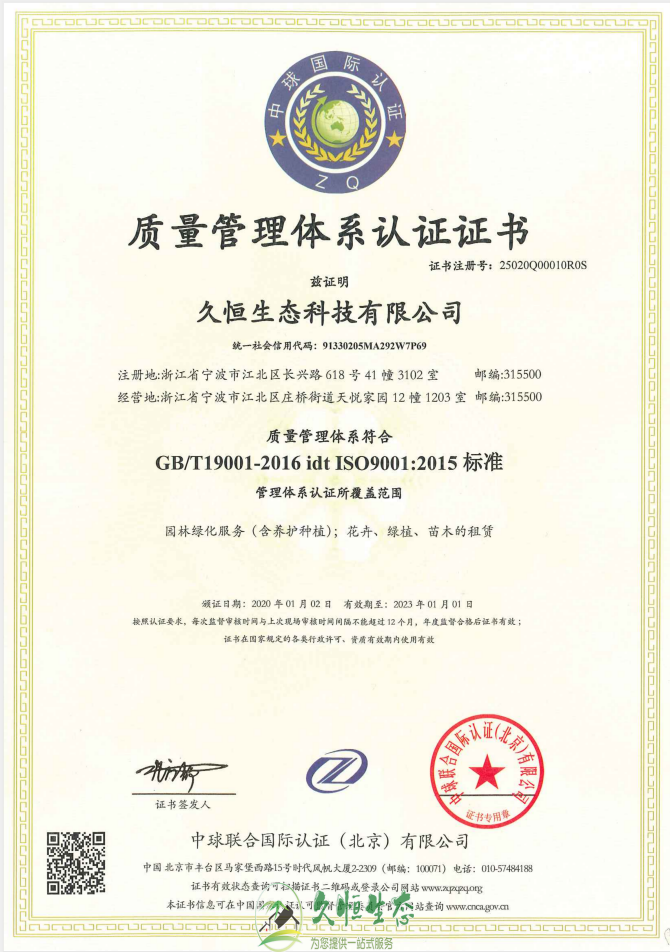 临安质量管理体系ISO9001证书